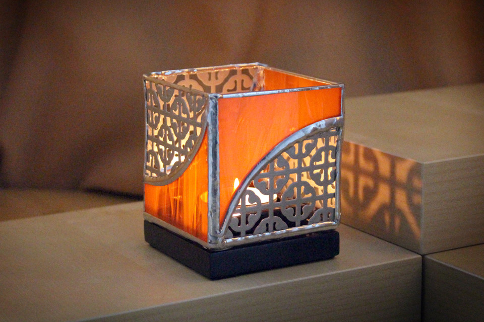 Stained Glass and Metal Candle Holder 3×3 - orange